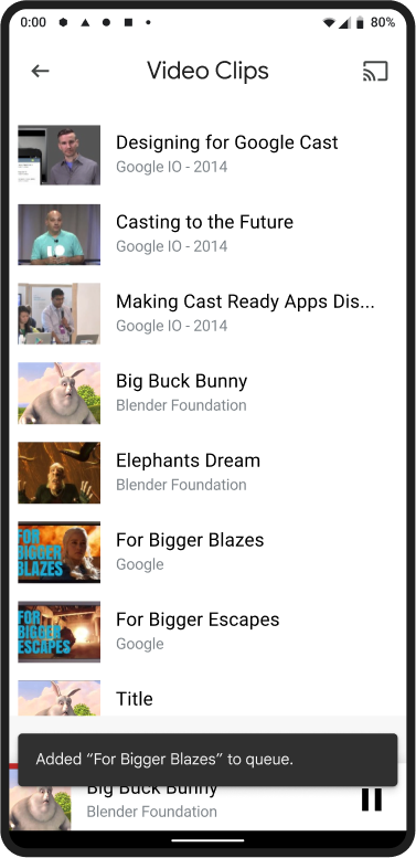Notification d&#39;ajout à la file d&#39;attente de l&#39;expéditeur pour la lecture automatique