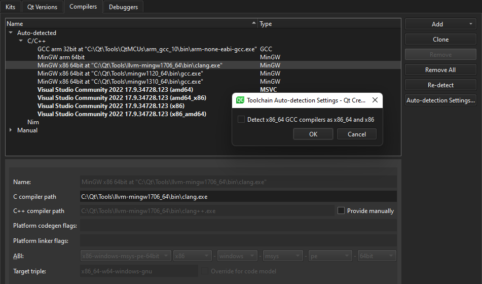 Compilers tab in Kits preferences
