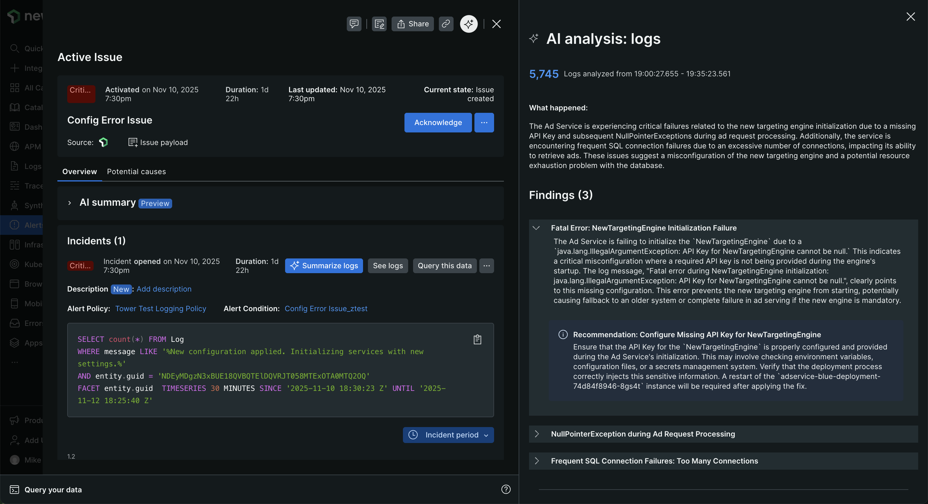 The alerts issues feed. A screenshot of the alerts issues feed.