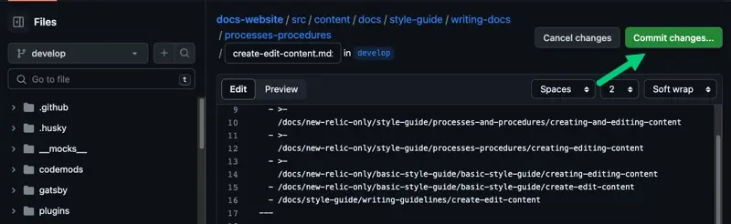 Commit your changes Click the pencil button to go into edit mode