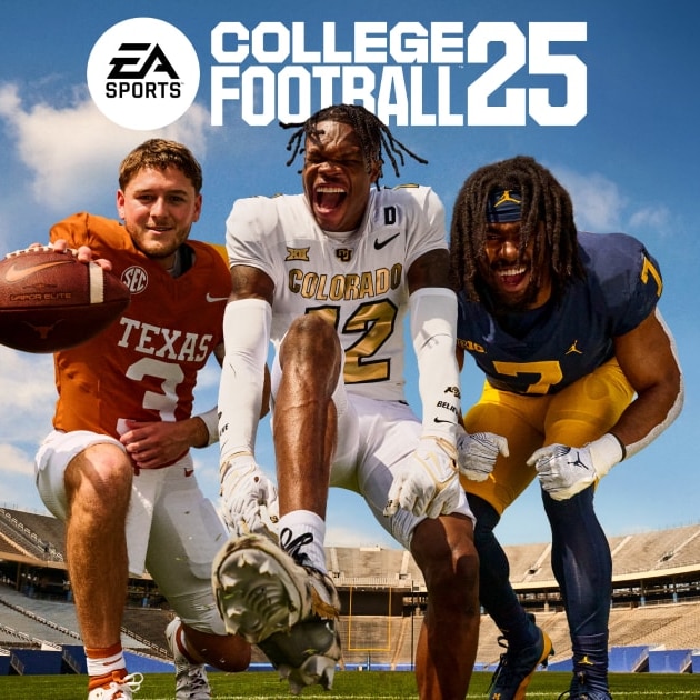 EA Sports College Football 25 featuring NCAA Athletes Quinn Ewers, Travis Hunter and Donovan Edwards
