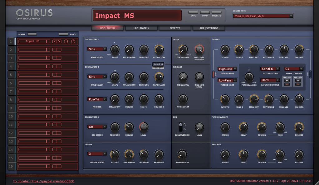 VSTi User Interface for Virus A, B & C