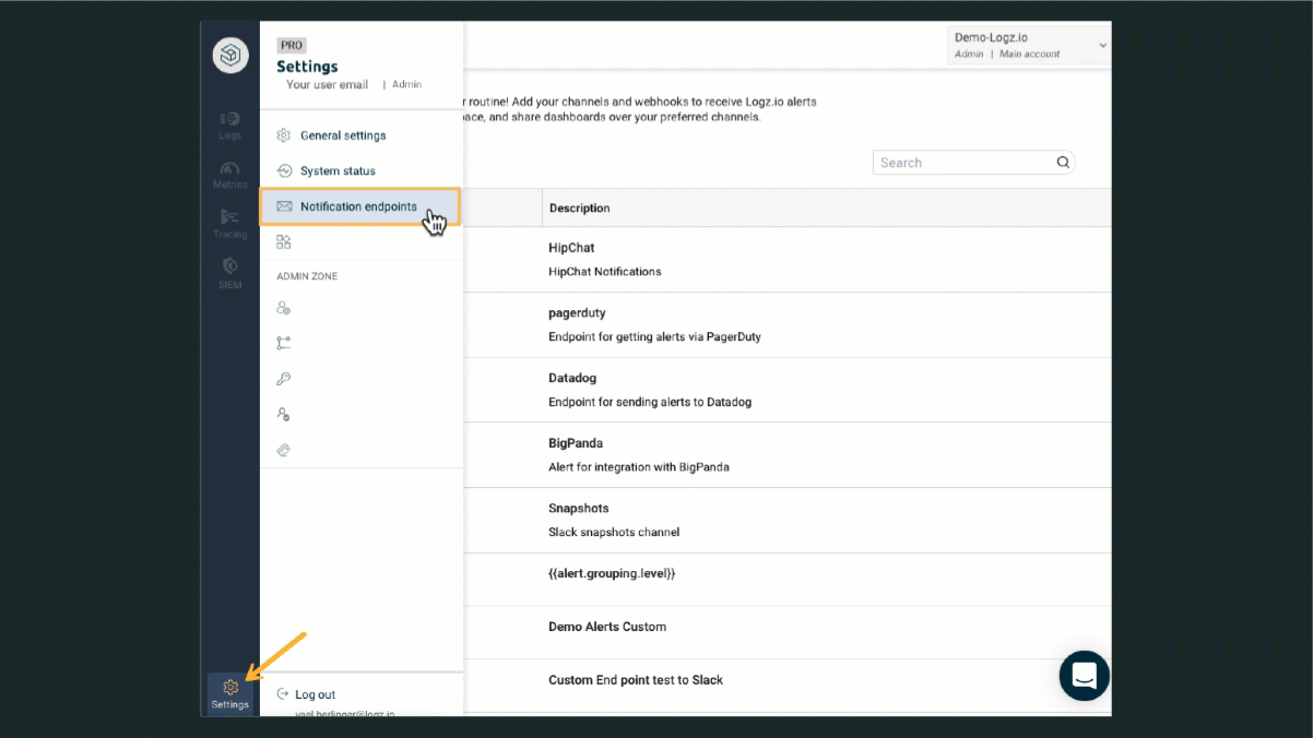 Notification endpoints animation