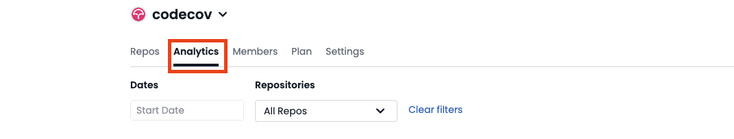 Analytics Navigation in the top nav of Codecov’s organization view (e.g., <https://codecov.io//>)