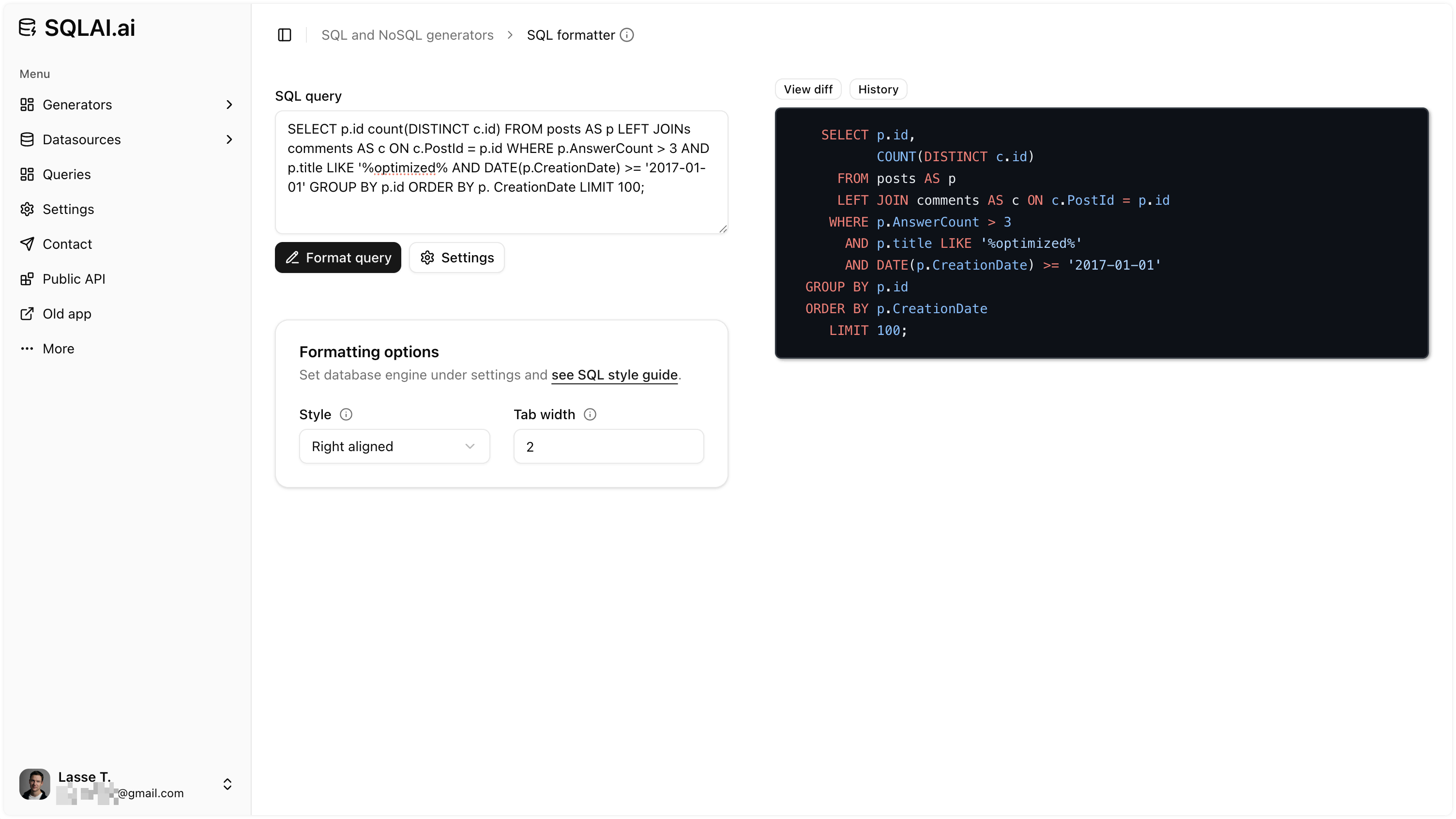 Format SQL query in seconds with AI.