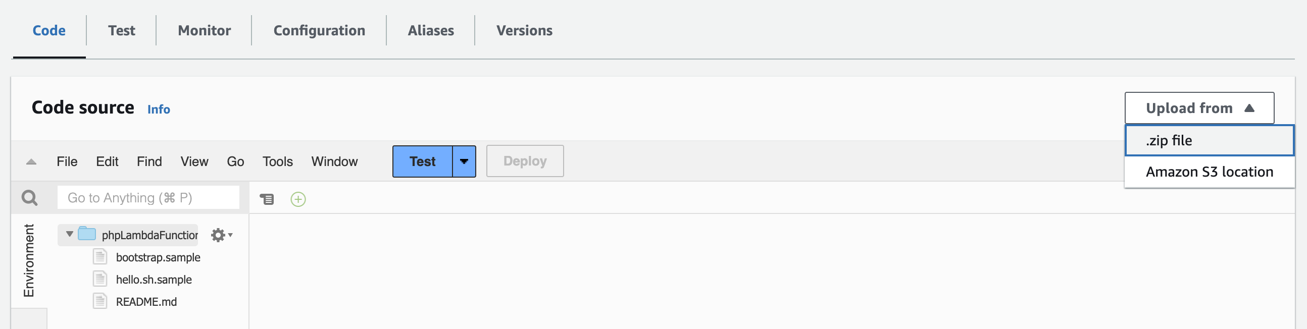 PHP Lambda Function zip file