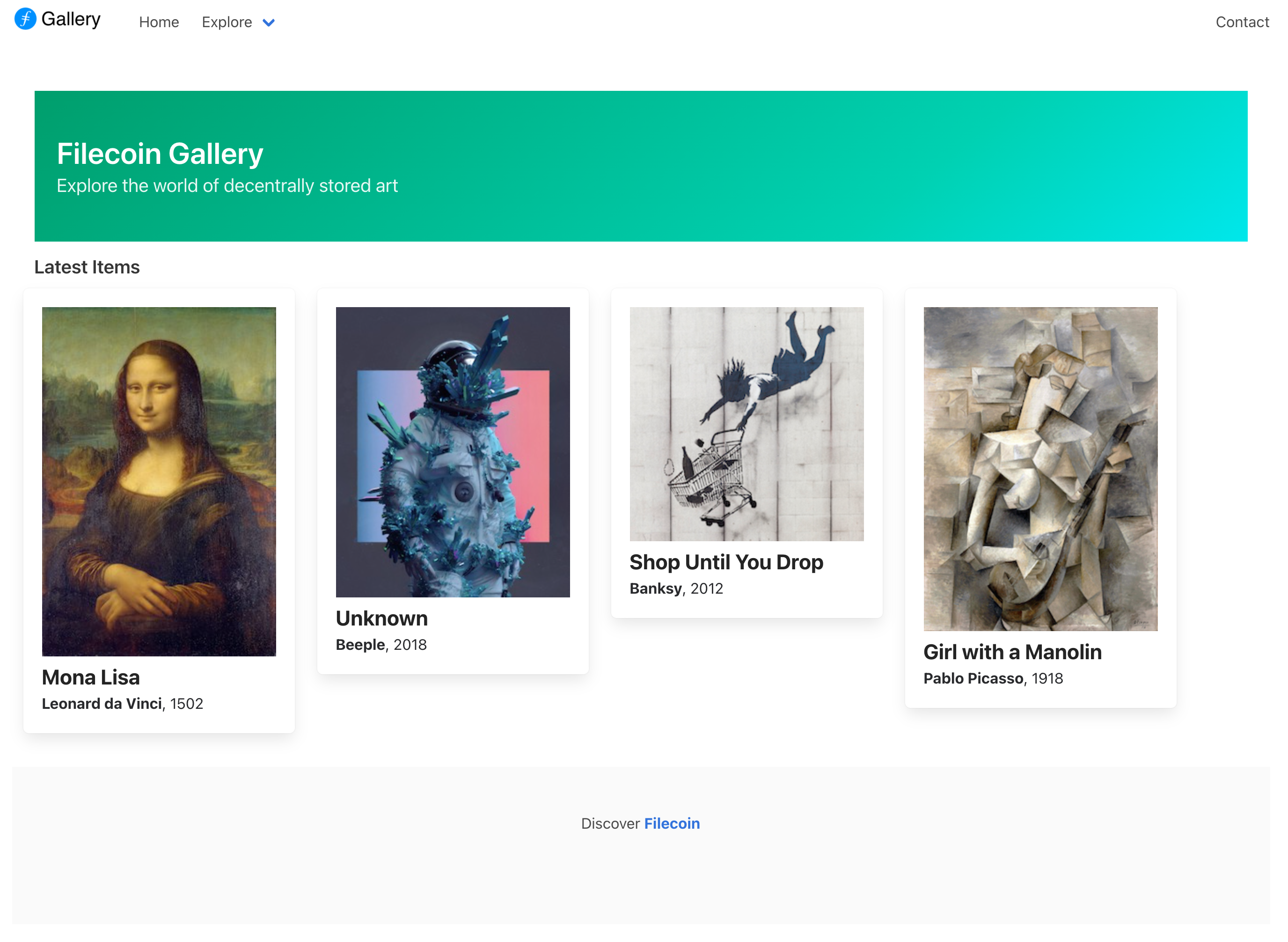 the Filecoin Trufflebox provides you with a Filecoin powred art gallery