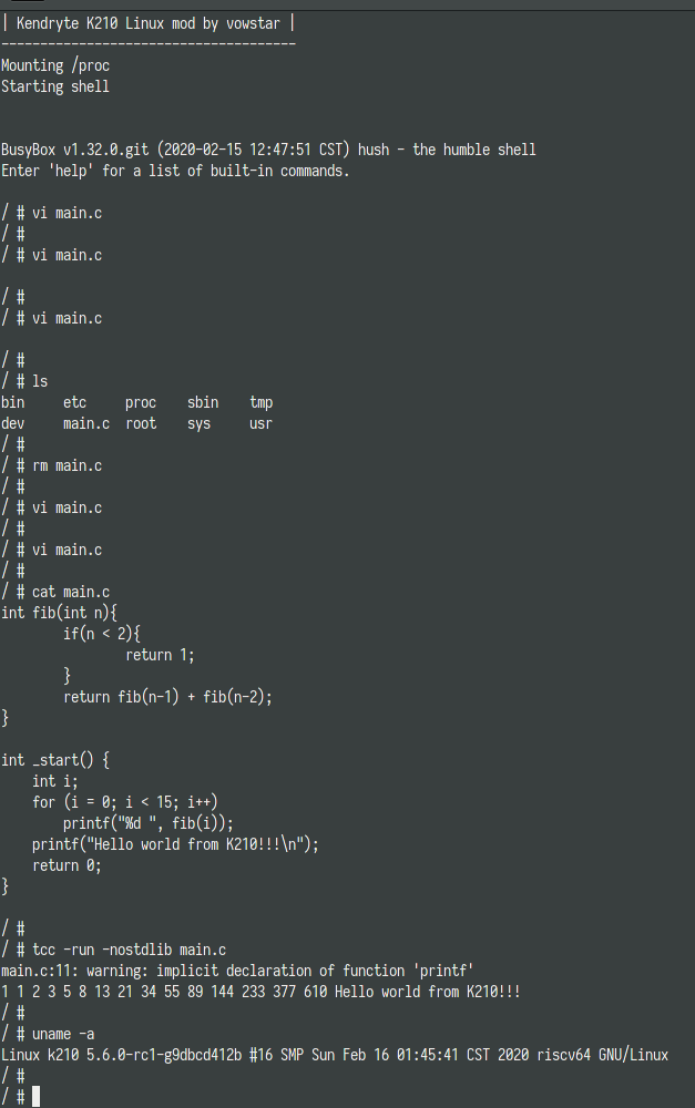 k210 nommu linux run tcc RUN TCC