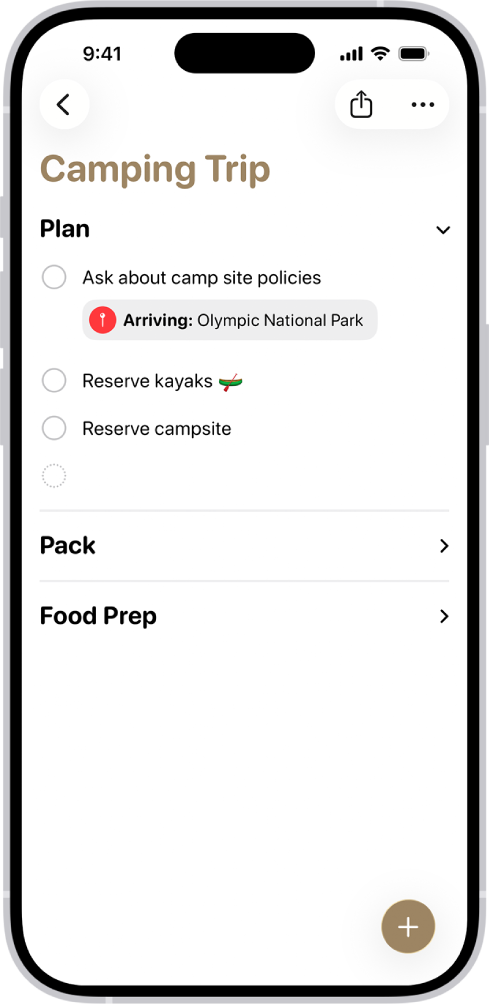 The Reminders app showing a list with one section expanded and the others collapsed.