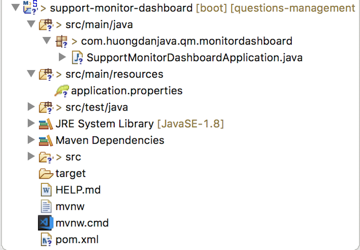 Questions Management – Support Monitor Dashboard – Initialize support-monitor-dashboard project using Spring Tool Suite