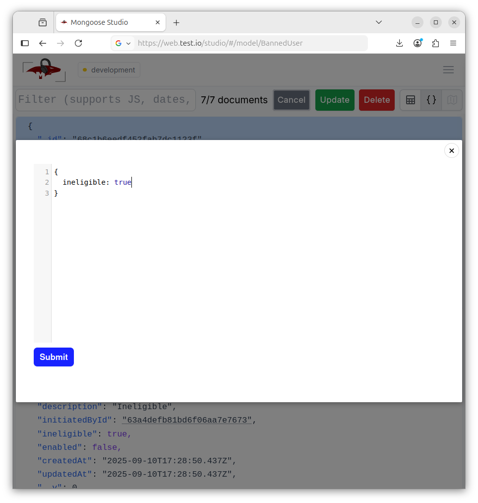 update modal