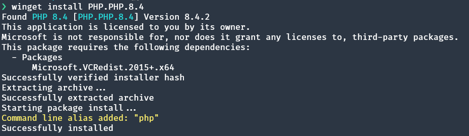winget install PHP.PHP.8.4