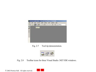 Fig. 2.7 Tool tip demonstration. Fig. 2.8 Toolbar icons for three Visual Studio .NET IDE windows. 