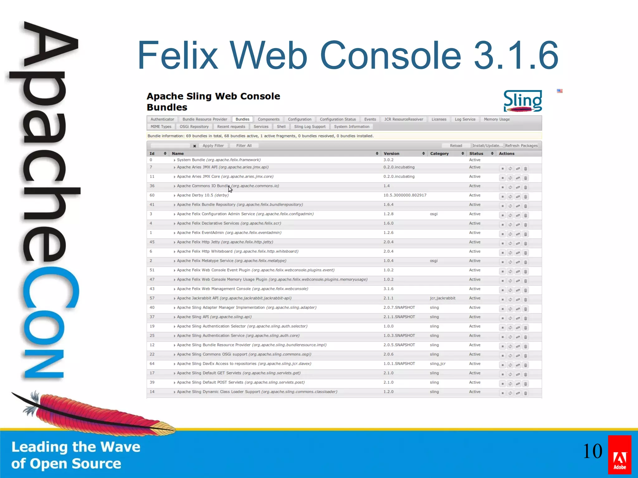 10
Felix Web Console 3.1.6
 