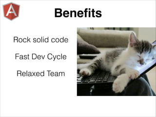 Relaxed Team
Beneﬁts
Fast Dev Cycle
Rock solid code
 