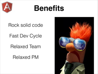 Relaxed Team
Beneﬁts
Fast Dev Cycle
Rock solid code
Relaxed PM
 