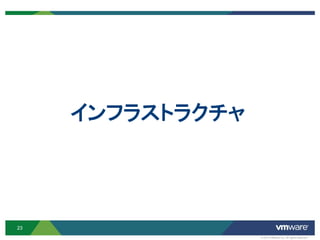 インフラストラクチャ




23
                  © 2012 VMware Inc. All rights reserved
 