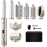 Tqcir 8-in-1 Professional Hot Air Styler&Hair Dryer Brush, Powerful Multi-Styler with Auto-Wrap Curler with Storage Case, Fas