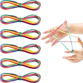 meekoo 6 Pcs Cats Cradle String, Hand String Game, Rainbow Color | 6 Loops Per Set, 65 Inch Long, Bright Rainbow Colors, Kids