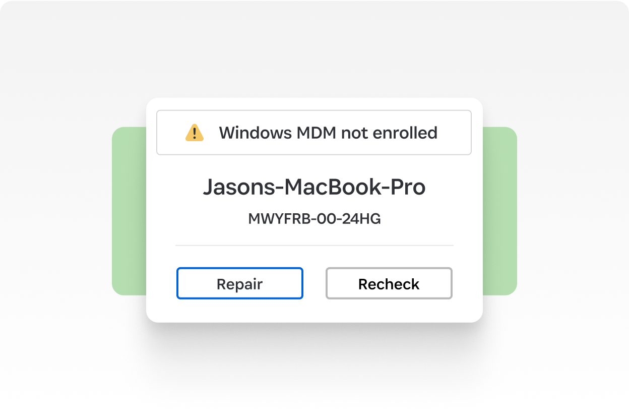 A graphic displaying how Device Trust will flag an issue to an end user.