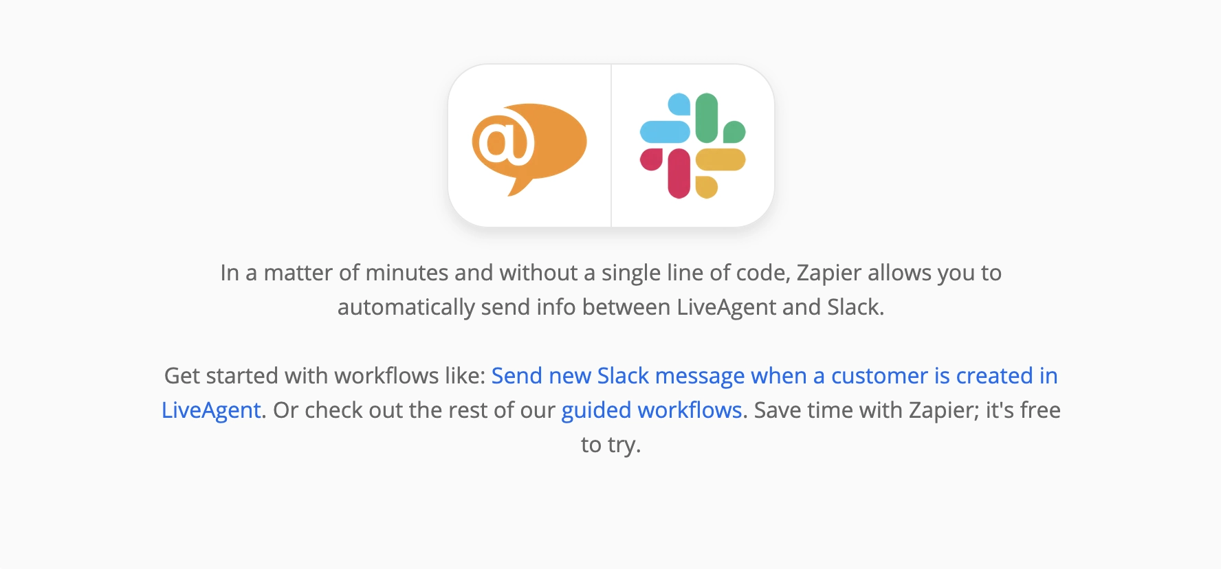 Strona Zapier dla integracji LiveAgent i Slack