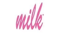 Pink text spelling 'milk' in a stylized font.