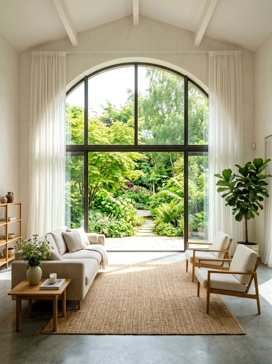 Large arched window living room