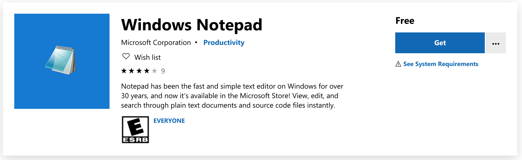 8 月份刚上架 Microsoft Store 的记事本 Notepad 又下架了