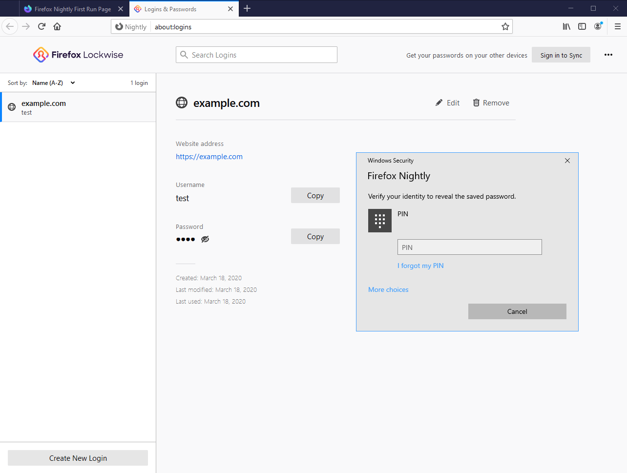 Firefox 将要求输入 Windows 密码来与密码管理功能交互
