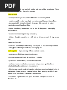 Efectele Pozitive Si Negative Ale Globalizarii