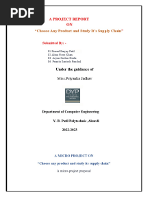 "Choose Any Product and Study It's Supply Chain: A Project Report ON