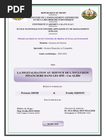 La Digitalisation Au Service de L'Inclusion Financiere Dans Les SFD: Cas Alidé