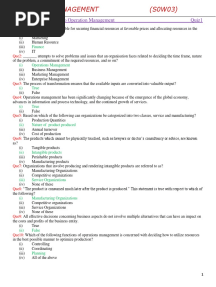 Operation Management - Solved Quiz
