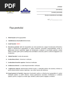 FIȘA POSTULUI Sef de Gospodarie