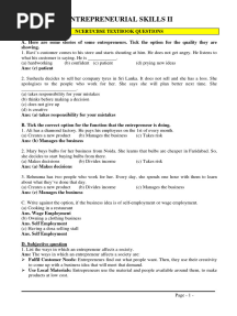 Entrepreneurial Skills Important Questions Answers
