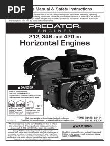 PREDATOR 212 346 and 420 CC Horizontal Engines User Manual