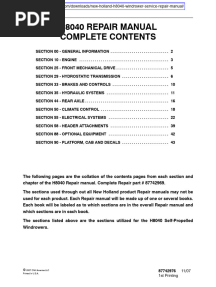 New Holland H8040 Windrower Service Repair Manual
