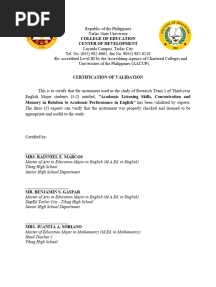Sample Certificate of Validation