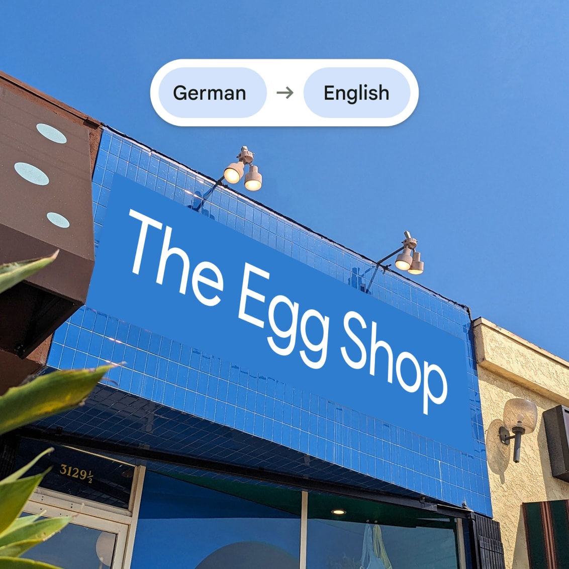Pixel 8 Pro translates a store sign to "The Egg Shop".