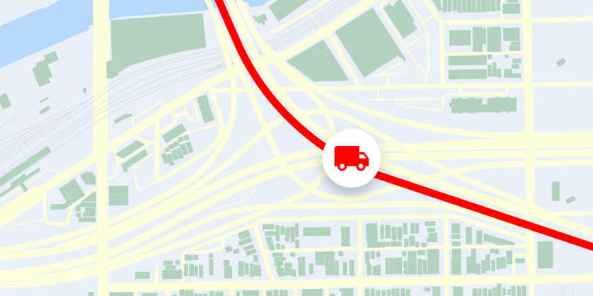 Truck route on a map.