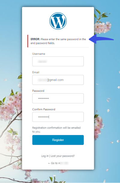 default error message Default Password Miss-match Error