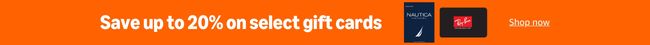 Save up to 20% on select gift cards
