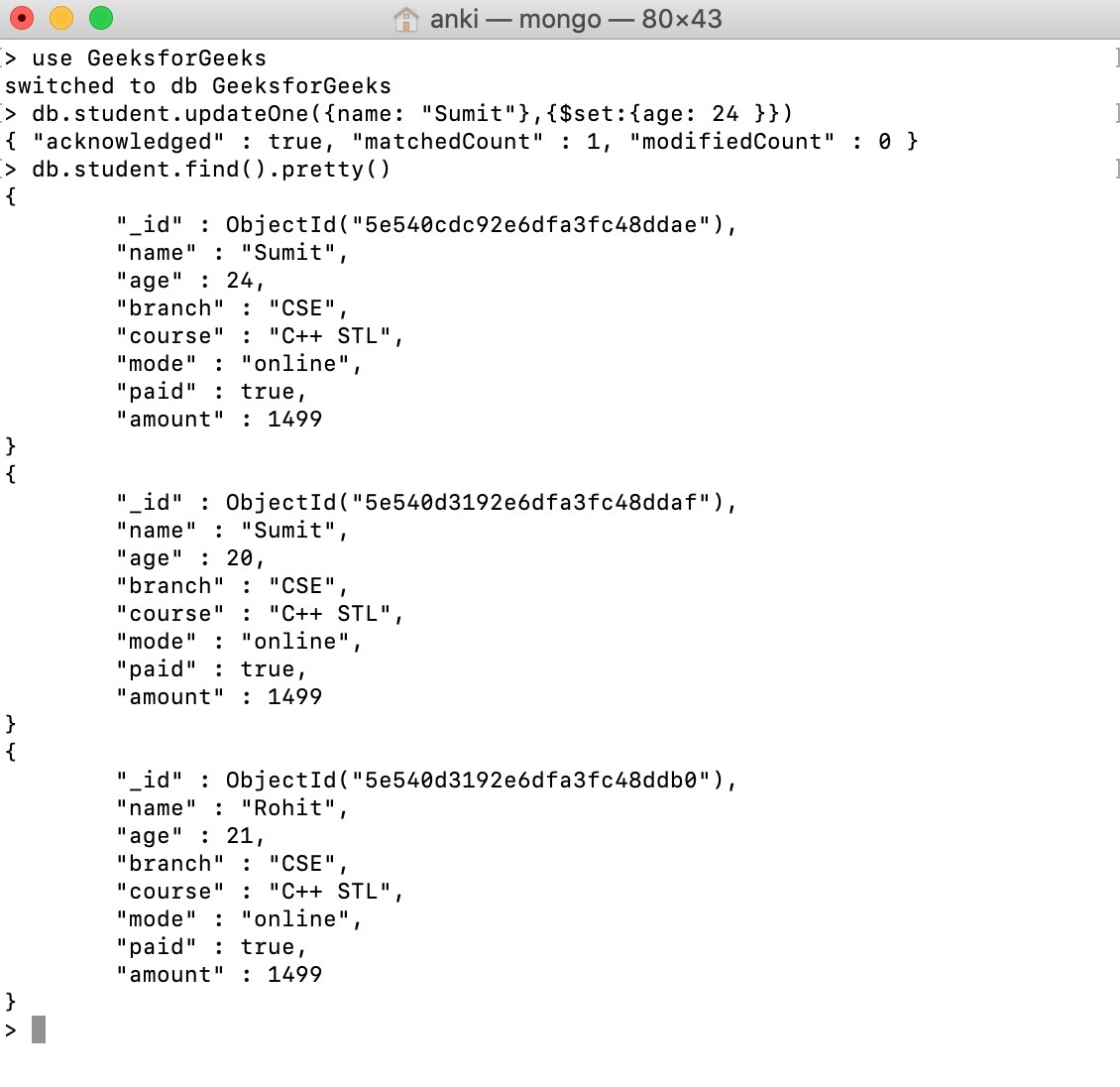 update operation example