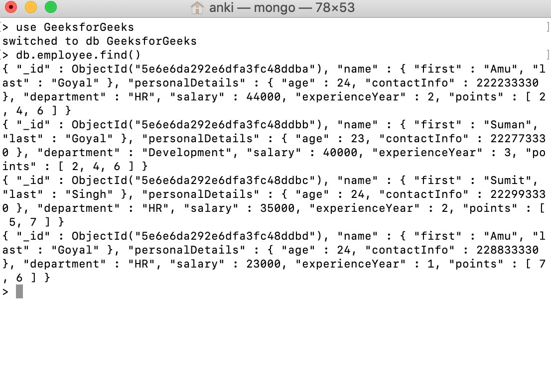 demo database and collection creation