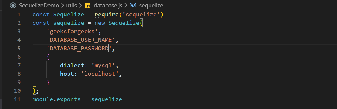 database.js file will look like this.