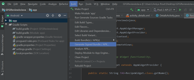 generate signed apk