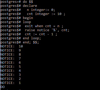 PostgreSQL Loop Statement Example