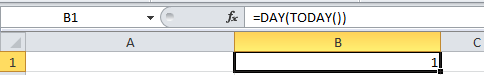 day of today's date excel