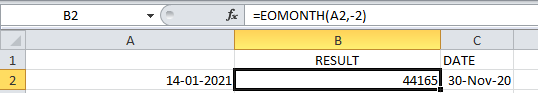 EOMONTH Function Example Excel