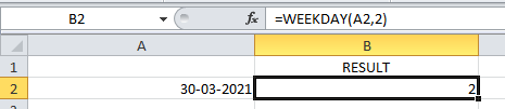 Excel WEEKDAY Function Example